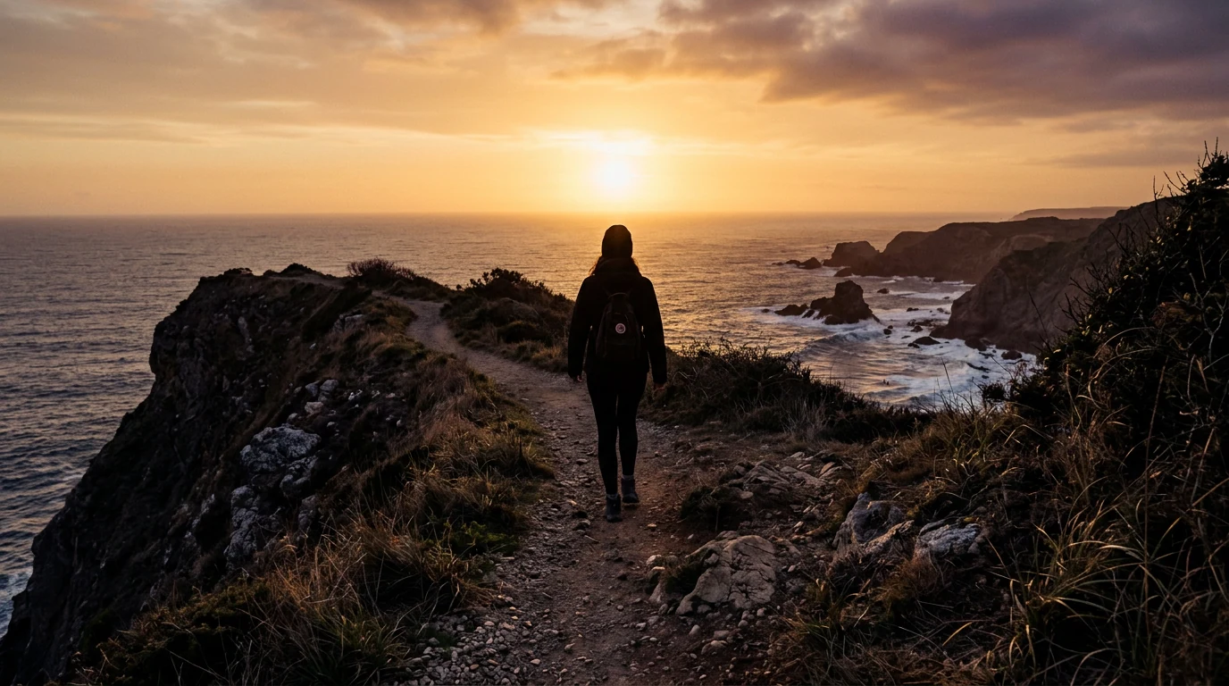 Person walking along a coastal path - botanical supplement for active lifestyle